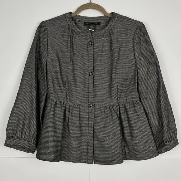 Banana Republic Tops - Banana Republic Herringbon Wool Blend Peplum Blouse Button Down Sz Medium Grey